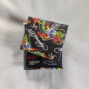 Ed Hardy Dragon Tattoo Print Faux Leather Bi-fold Wallet NEW!